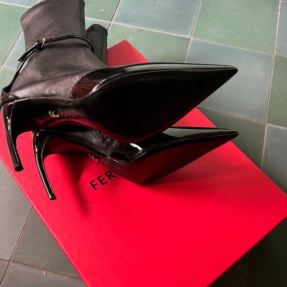 Ferragamo Britt Mid-calf Stiletto Boots - Pointed Toe Black - US 11 / EU 41 NIB - Picture 6 of 12